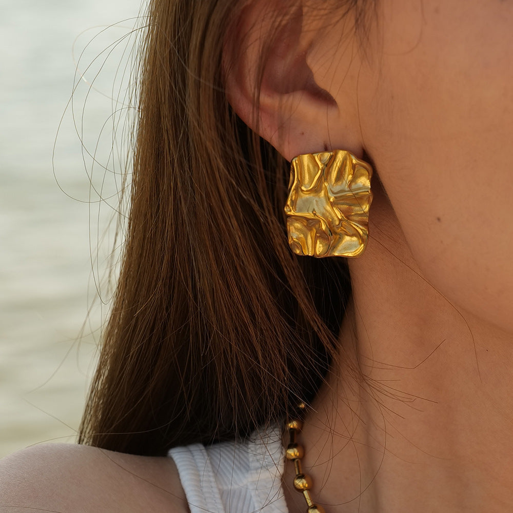 Irregular Geometric Stainless Steel Pleated Earrings G28