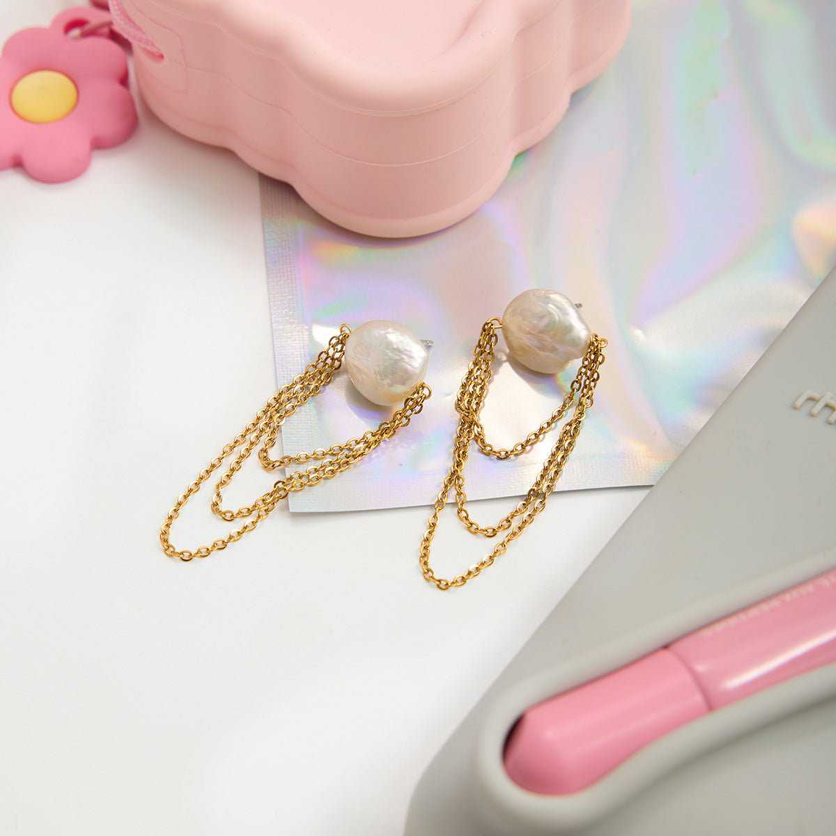 Stainless Steel Tassel Pearl Earrings G29