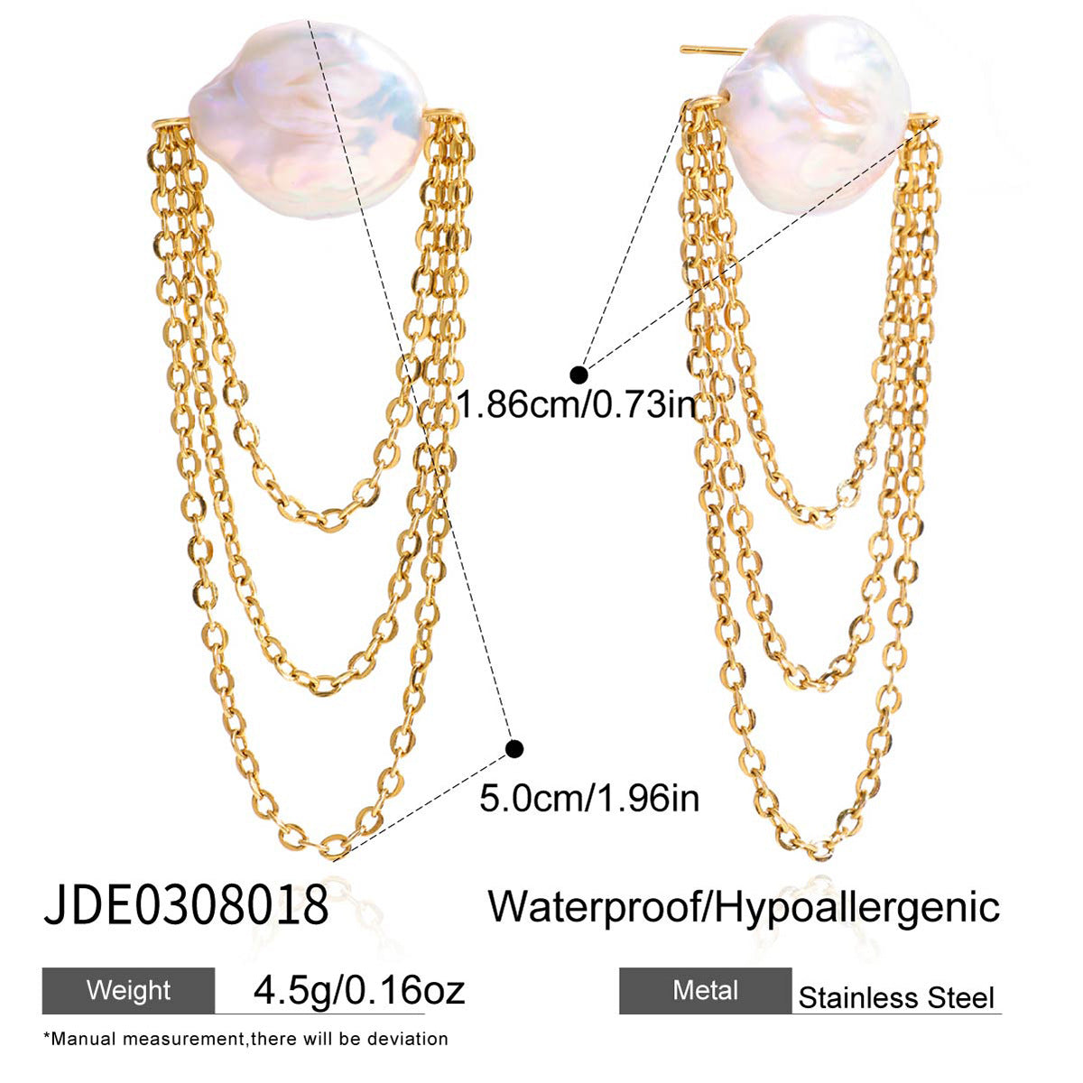 Stainless Steel Tassel Pearl Earrings G29