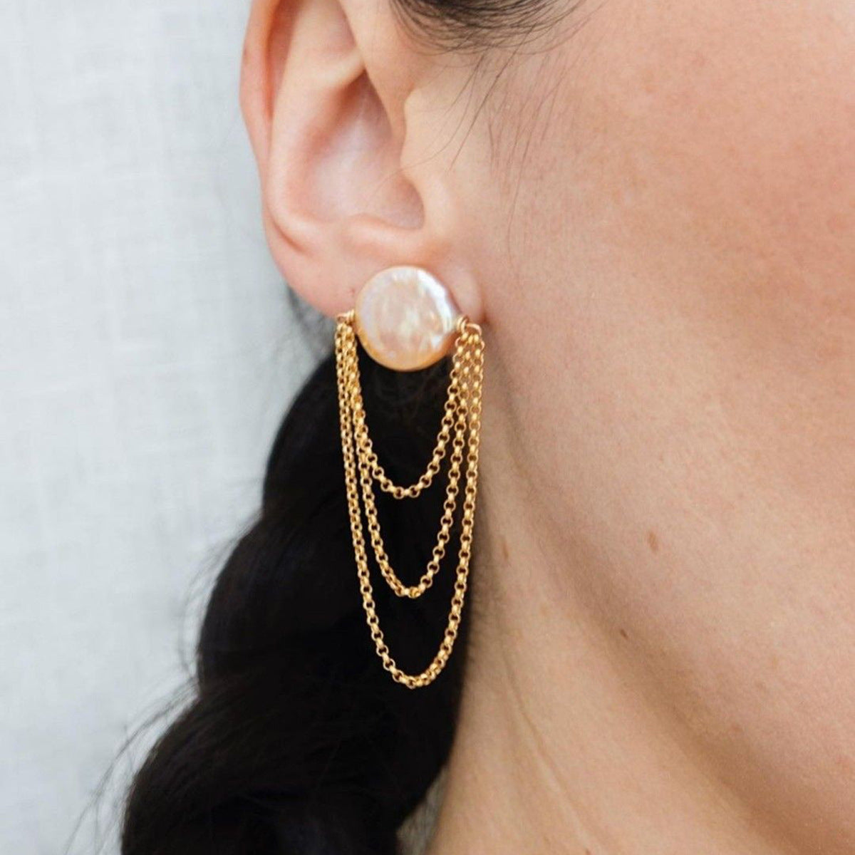 Stainless Steel Tassel Pearl Earrings G29