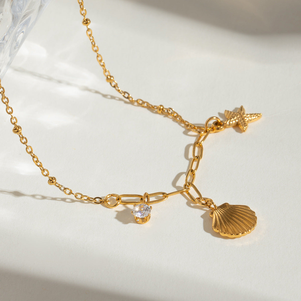 Stainless Steel Necklace with Shell and Starfish Pendant G3