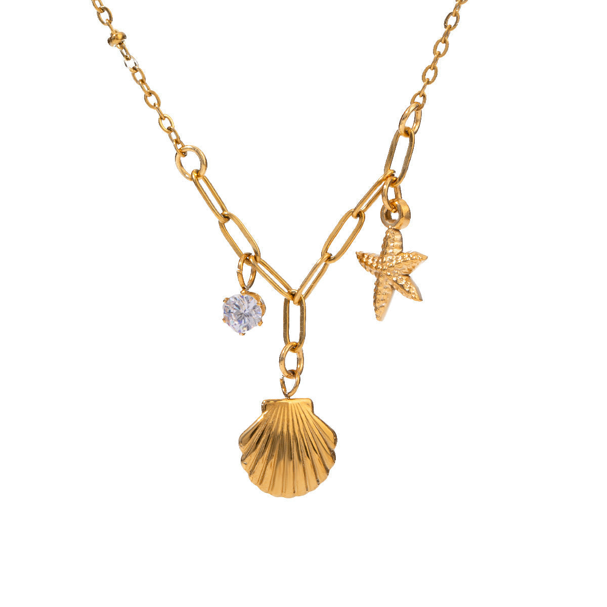 Stainless Steel Necklace with Shell and Starfish Pendant G3