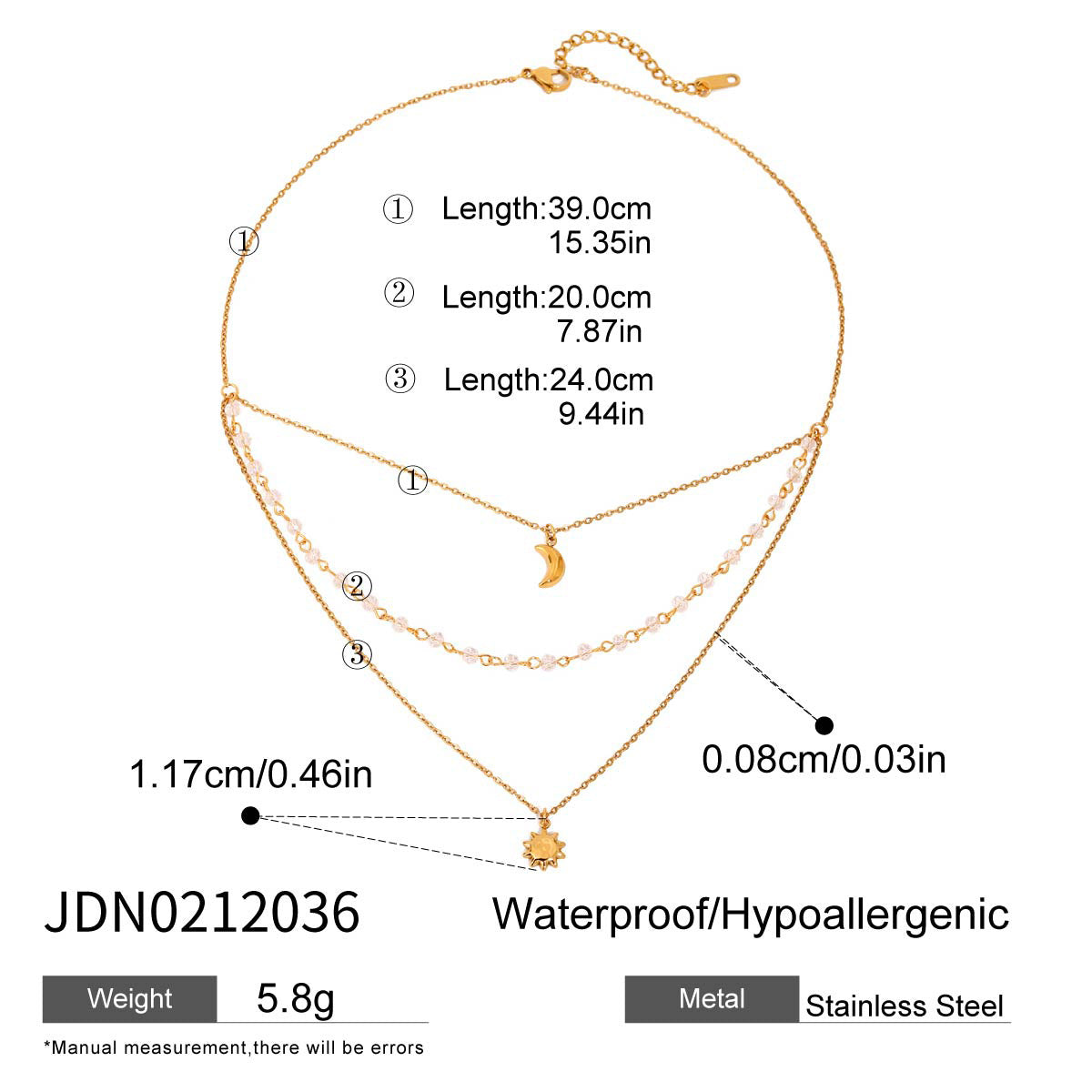 Retro Moon Stainless Steel Gold Necklace G7