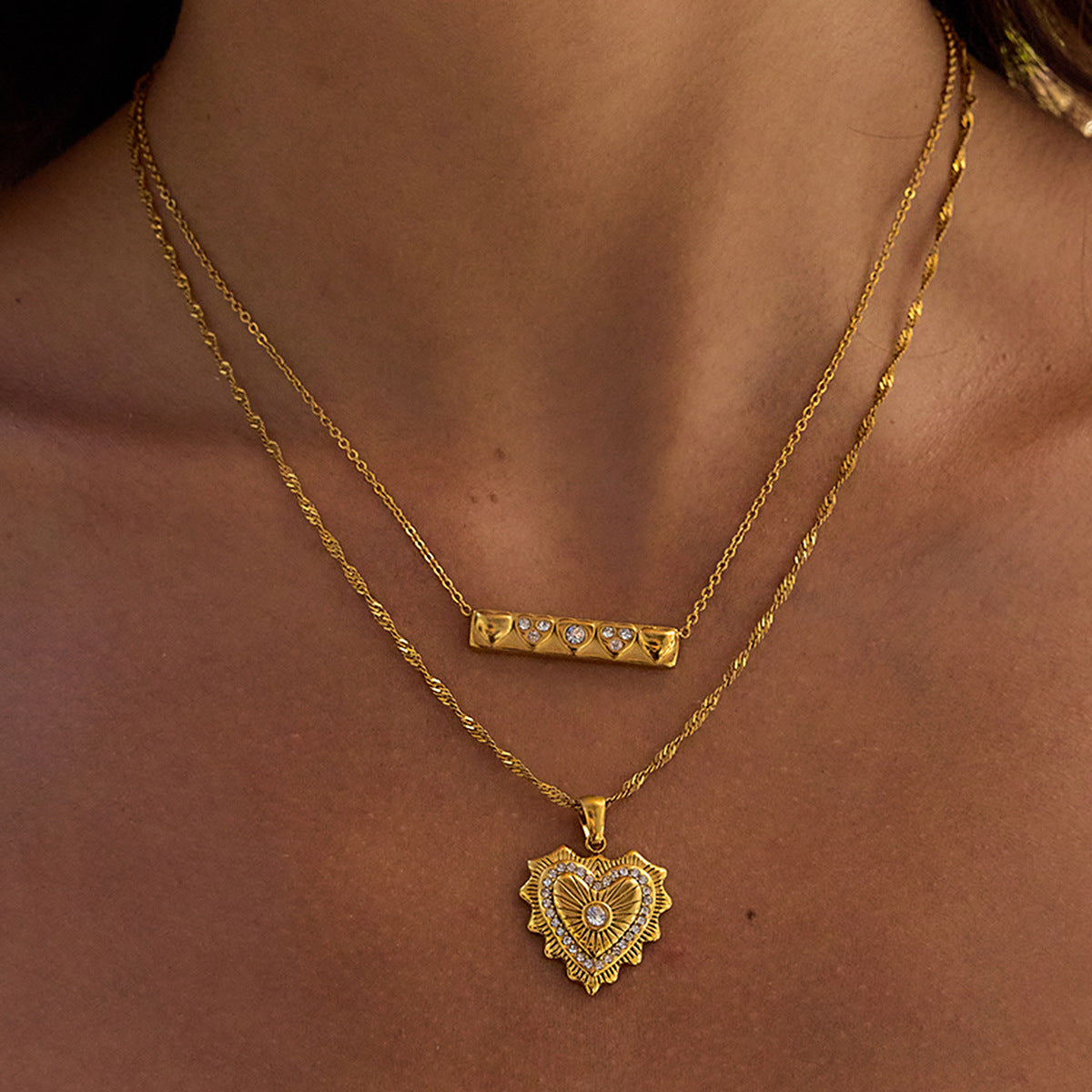 Heart Shape Stainless Steel Gold Necklace G9