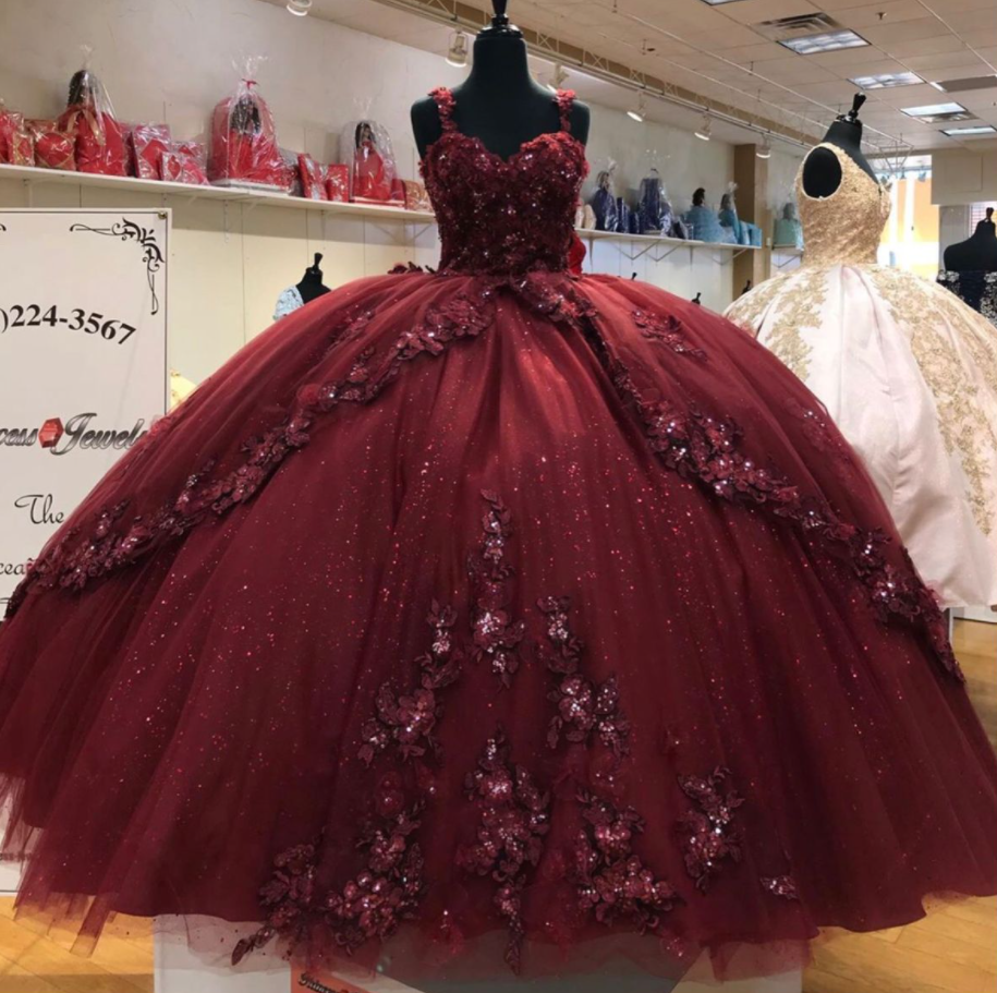 Burgundy Straps Ball Gown ,Long Woman Dresses Sweet 16 Dress - VelvetHem