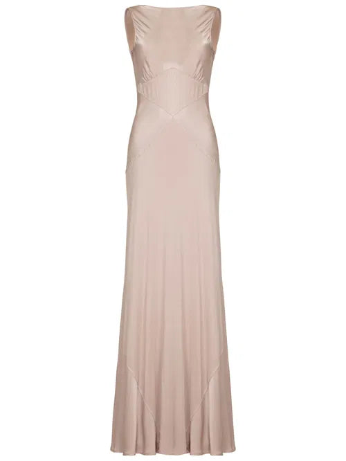 Light Pink Chiffon Long Party Prom Dress Backless Evening Gown - View 2 | FashionDia