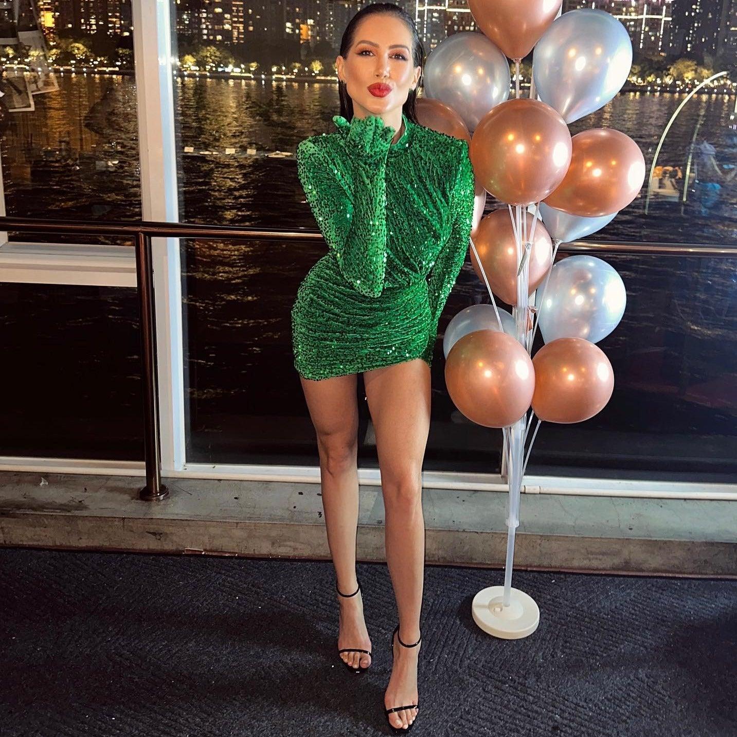 Soft Velvet Embrace Sequin Gloves Mini Dress