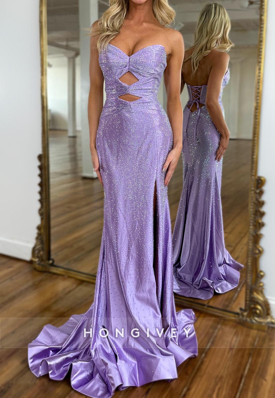 Sweetheart Ruched Mermaid sparkle Prom Dresses with Train