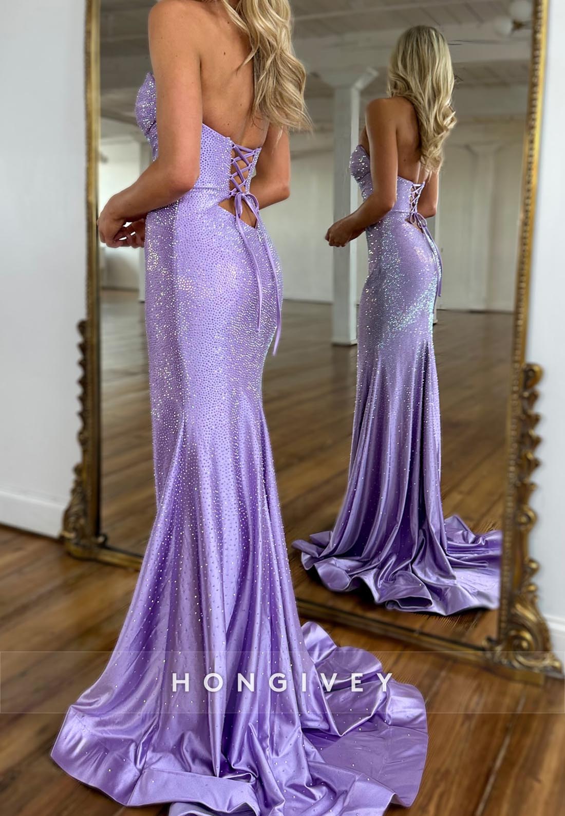 Sweetheart Ruched Mermaid sparkle Prom Dresses with Train