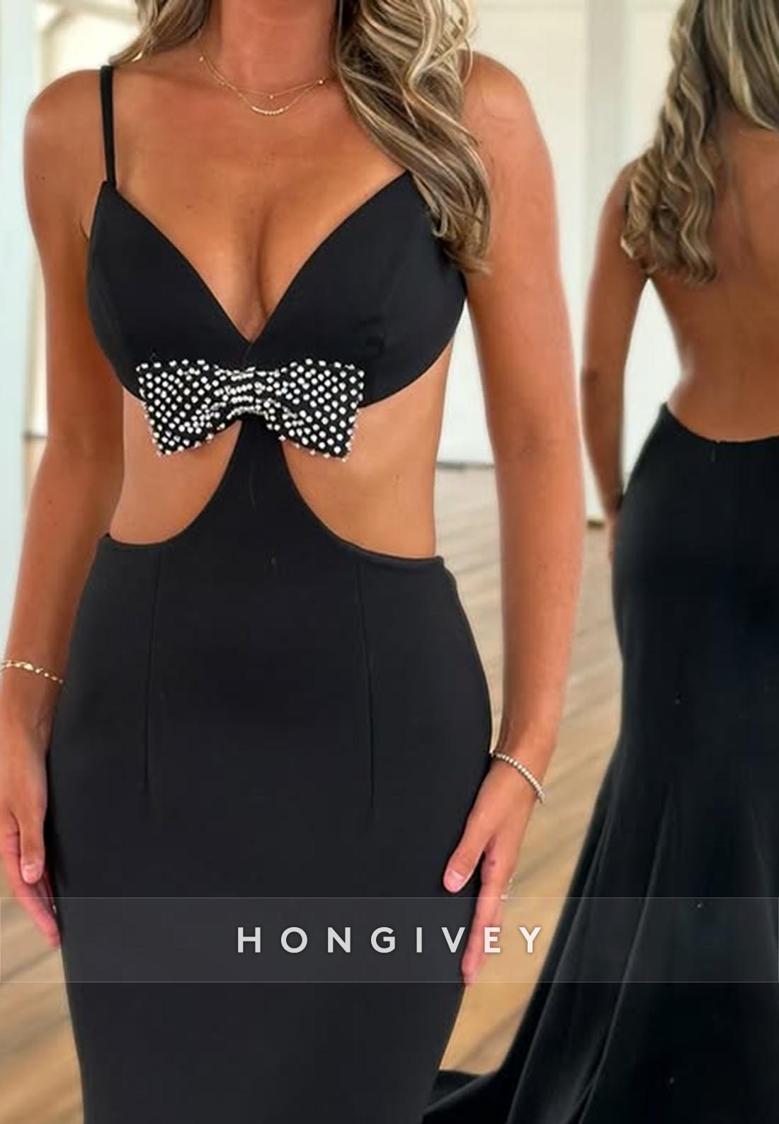 Open-Back V-Neck Bowknot Mermaid Prom Dresses with Train