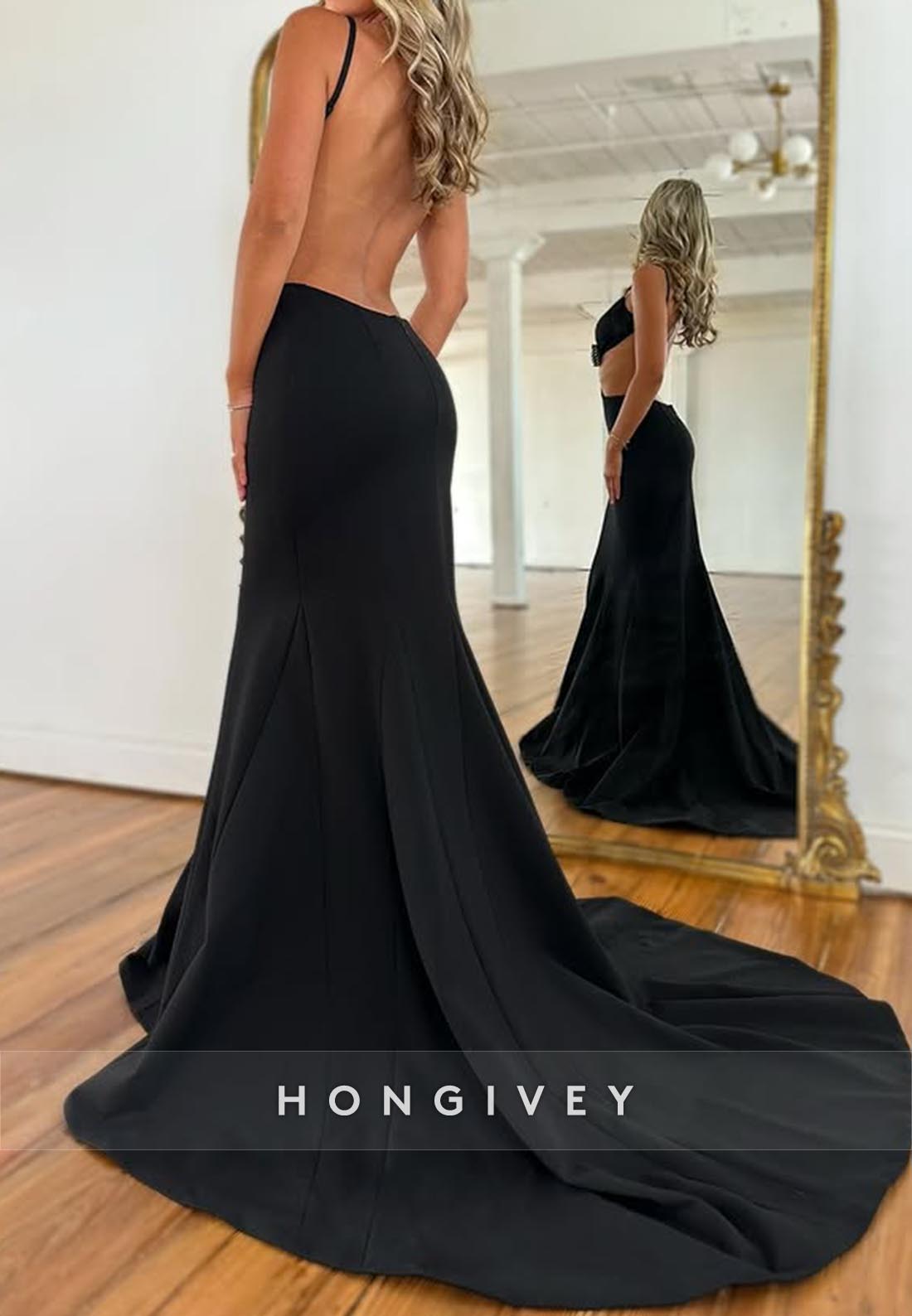 Open-Back V-Neck Bowknot Mermaid Prom Dresses with Train