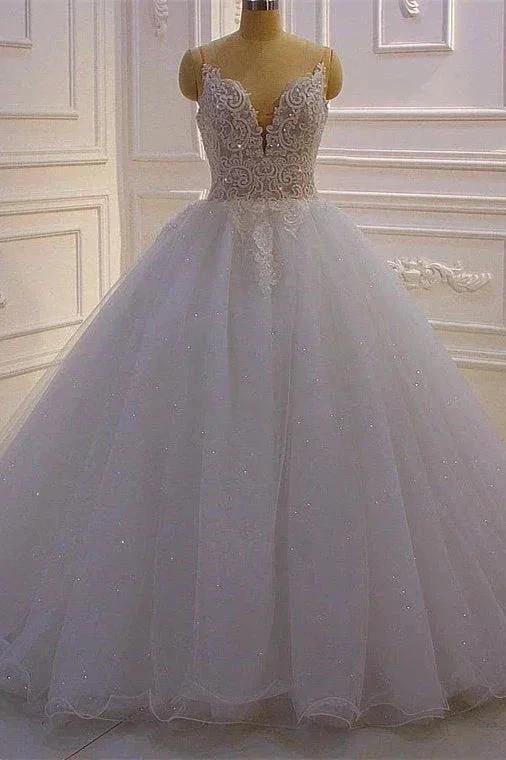 Glamorous A-line V-neck Sleeveless Wedding Dress With Lace (ZD14545)