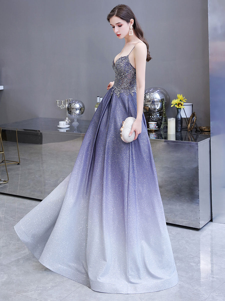 Glamorous evening dress A-Line Sweetheart Neck Straps Sleeveless Metallic Gradient Color Floor-Length Formal Party Dresses
