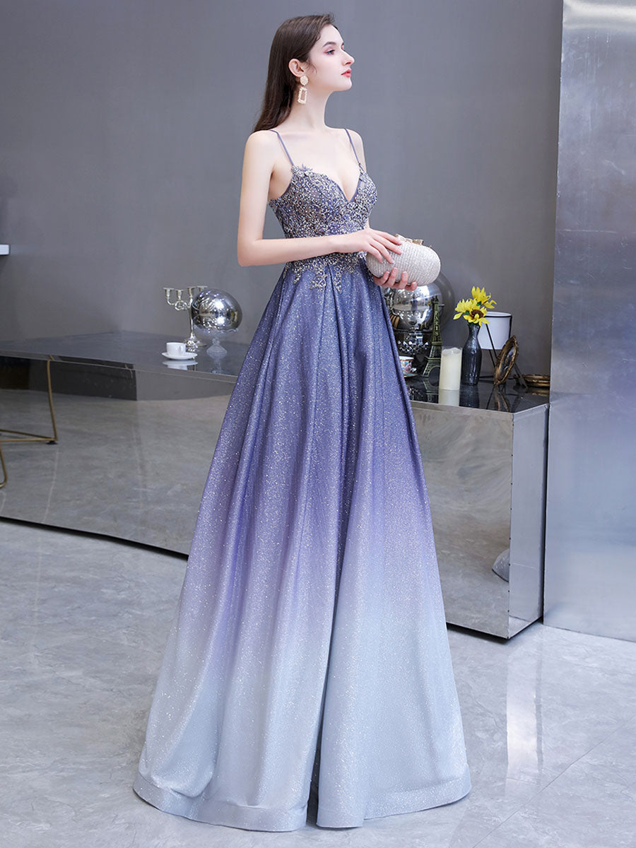 Glamorous evening dress A-Line Sweetheart Neck Straps Sleeveless Metallic Gradient Color Floor-Length Formal Party Dresses