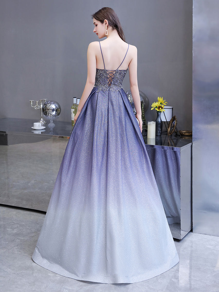 Glamorous evening dress A-Line Sweetheart Neck Straps Sleeveless Metallic Gradient Color Floor-Length Formal Party Dresses