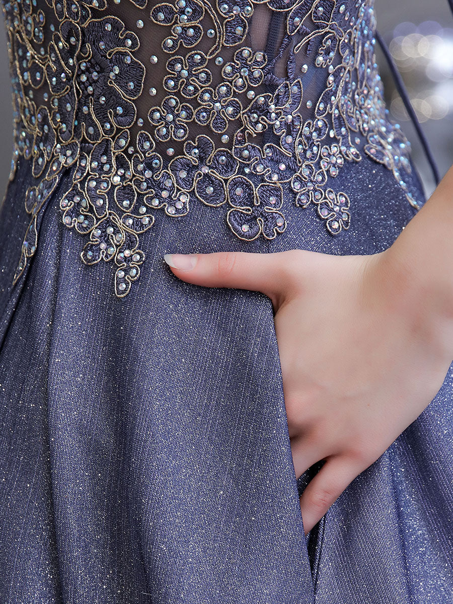 Glamorous evening dress A-Line Sweetheart Neck Straps Sleeveless Metallic Gradient Color Floor-Length Formal Party Dresses