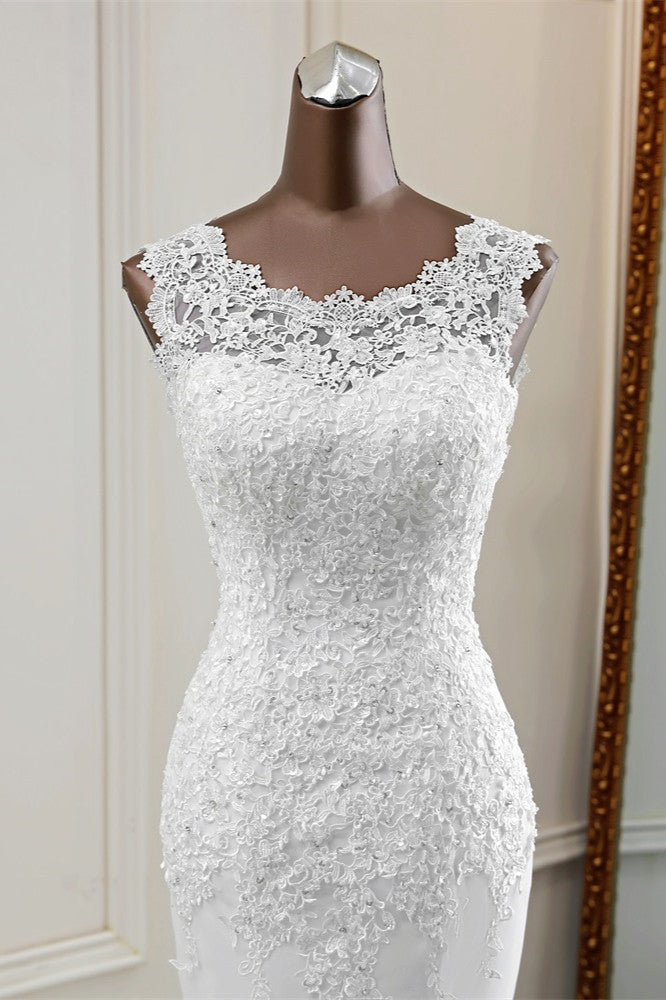 Glamorous Jewel Lace Beading Wedding Dresses Sleeveless Appliques Mermaid Bridal Gowns (ZD17452)