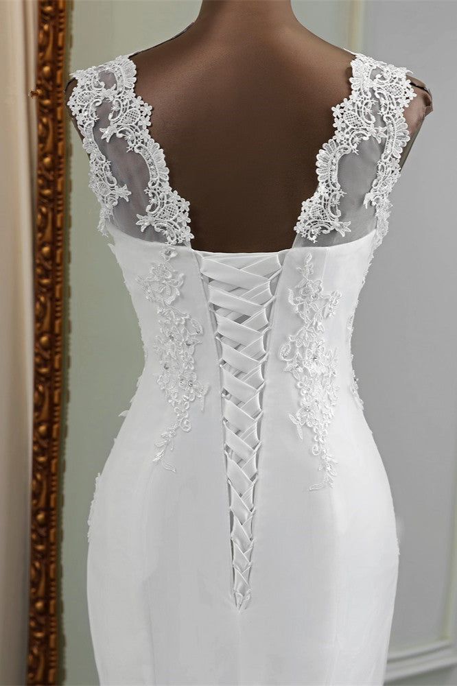 Glamorous Jewel Lace Beading Wedding Dresses Sleeveless Appliques Mermaid Bridal Gowns (ZD17452)