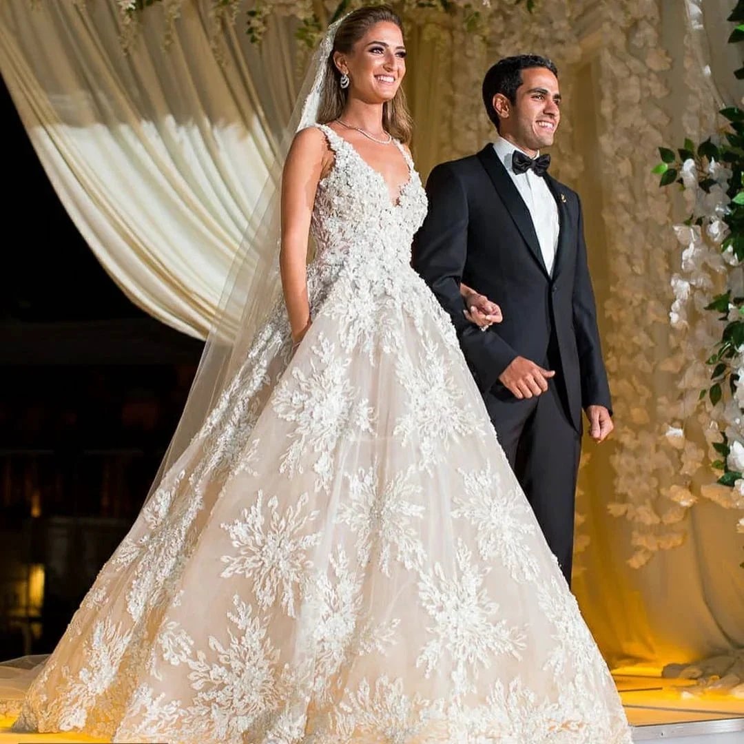 Glamorous Long A-line V-neck Lace Wedding Dress (ZD15028)
