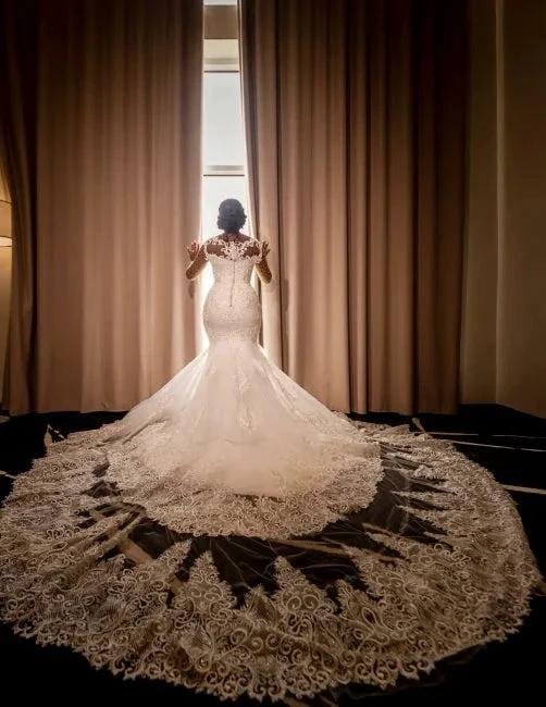 Glamorous Long Mermaid Appliques Long Sleeves Wedding Dresses With Lace (ZD16537)
