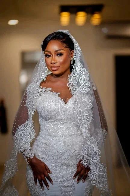 Glamorous Long Mermaid Appliques Long Sleeves Wedding Dresses With Lace (ZD16537)