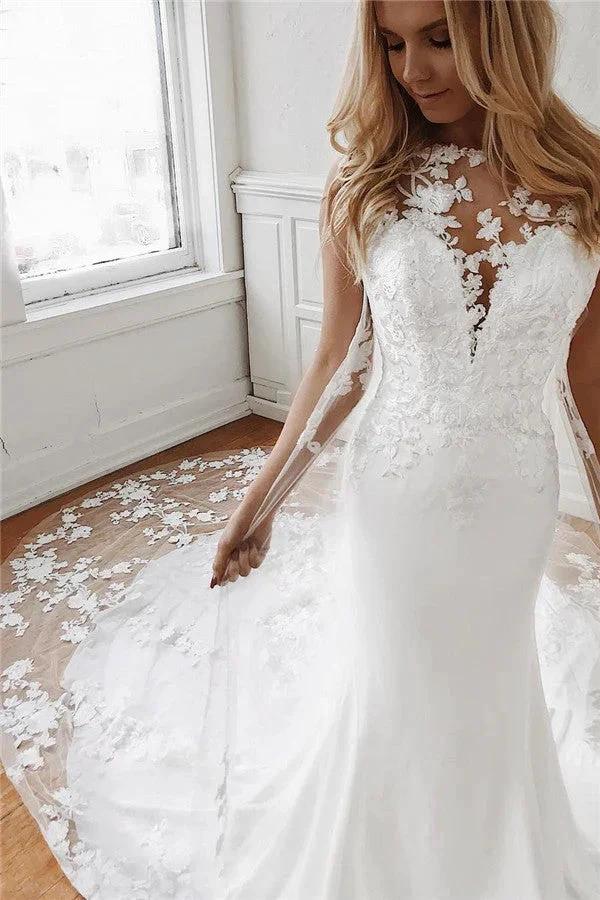 Glamorous Long Mermaid Lace Appliques Wedding Dresses (ZD14338)