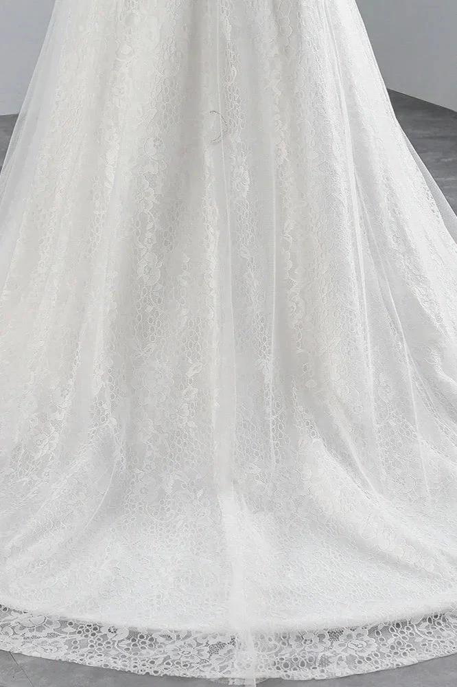 Glamorous Long Mermaid Tulle Appliques Lace Wedding Dress (ZD15155)