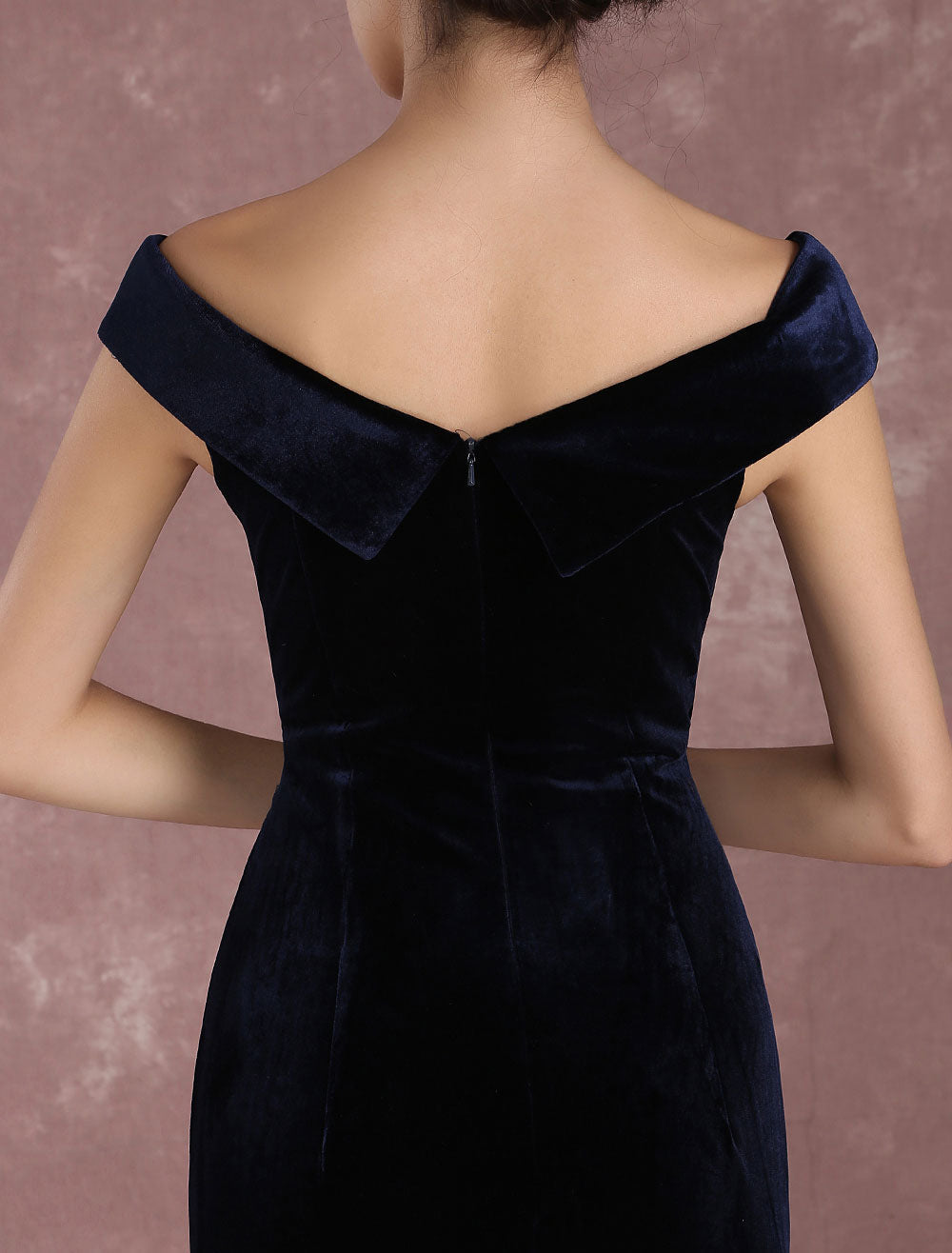 Glamorous Mermaid Celebrity Dresses Velvet Off-the-Shoulder Evening Dress Dark Navy Slit Party Dress With Train Inspired By Taraji P. Henson At Oscar