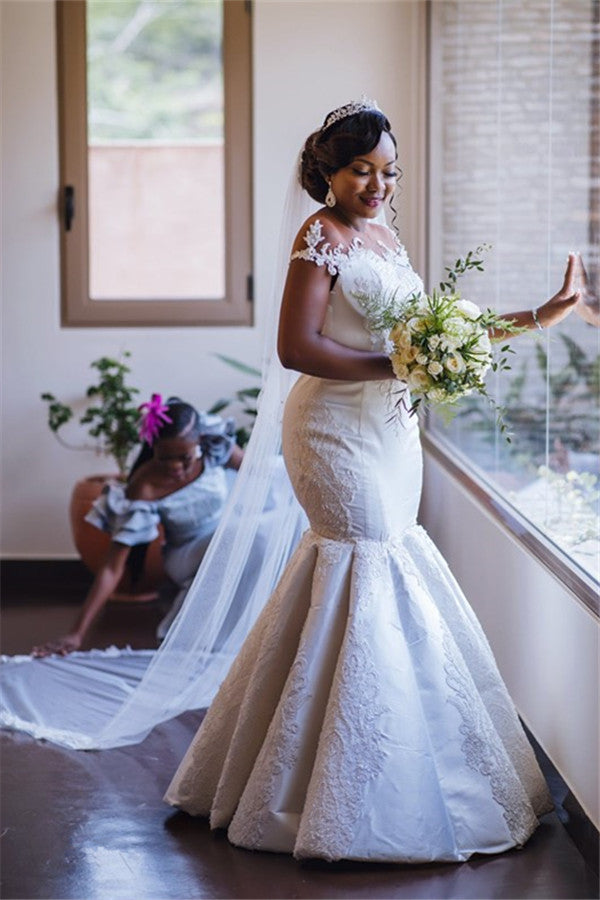 Glamorous Off the ShoulderLace Applique Mermaid Bridal Wedding Dresses