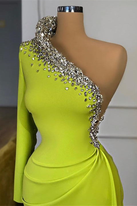 Glamorous One-Shoulder Long Sleeves Mermaid Evening Dress With Beads