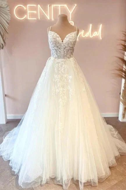 Glamorous spaghetti straps sleeveless a-line lace Wedding dresses (ZD14856)
