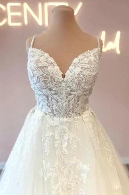 Glamorous spaghetti straps sleeveless a-line lace Wedding dresses (ZD14856)