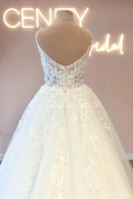 Glamorous spaghetti straps sleeveless a-line lace Wedding dresses (ZD14856)