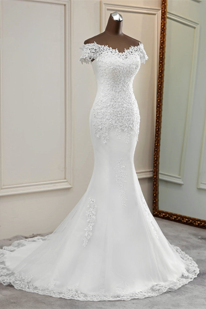 Glamorous Sweetheart Lace Beading Wedding Dresses Short Sleeves Appliques Mermaid Bridal Gowns (ZD17453)