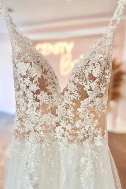 Glamorous sweetheart v-neck sleeveless a-line lace Wedding Dresses (ZD14860)