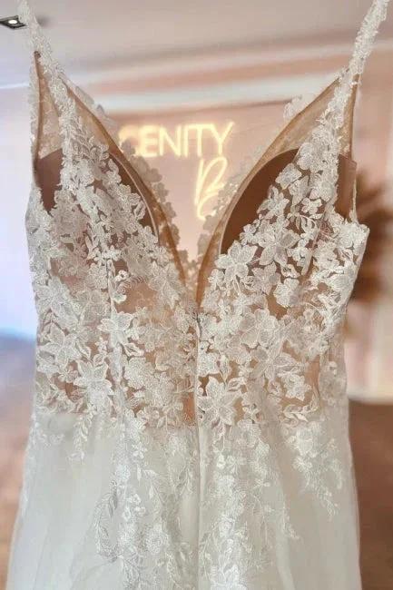 Glamorous sweetheart v-neck sleeveless a-line lace Wedding Dresses (ZD14860)