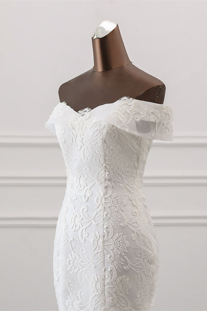 Glamorous Tulle Lace Off-the-Shoulder White Mermaid Wedding Dresses (ZD17420)