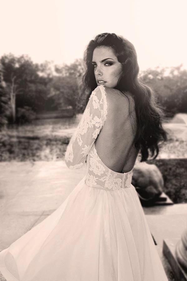 Glamorous V Neck Long Sleeves Lace Organza Wedding Dresses (ZD15463)