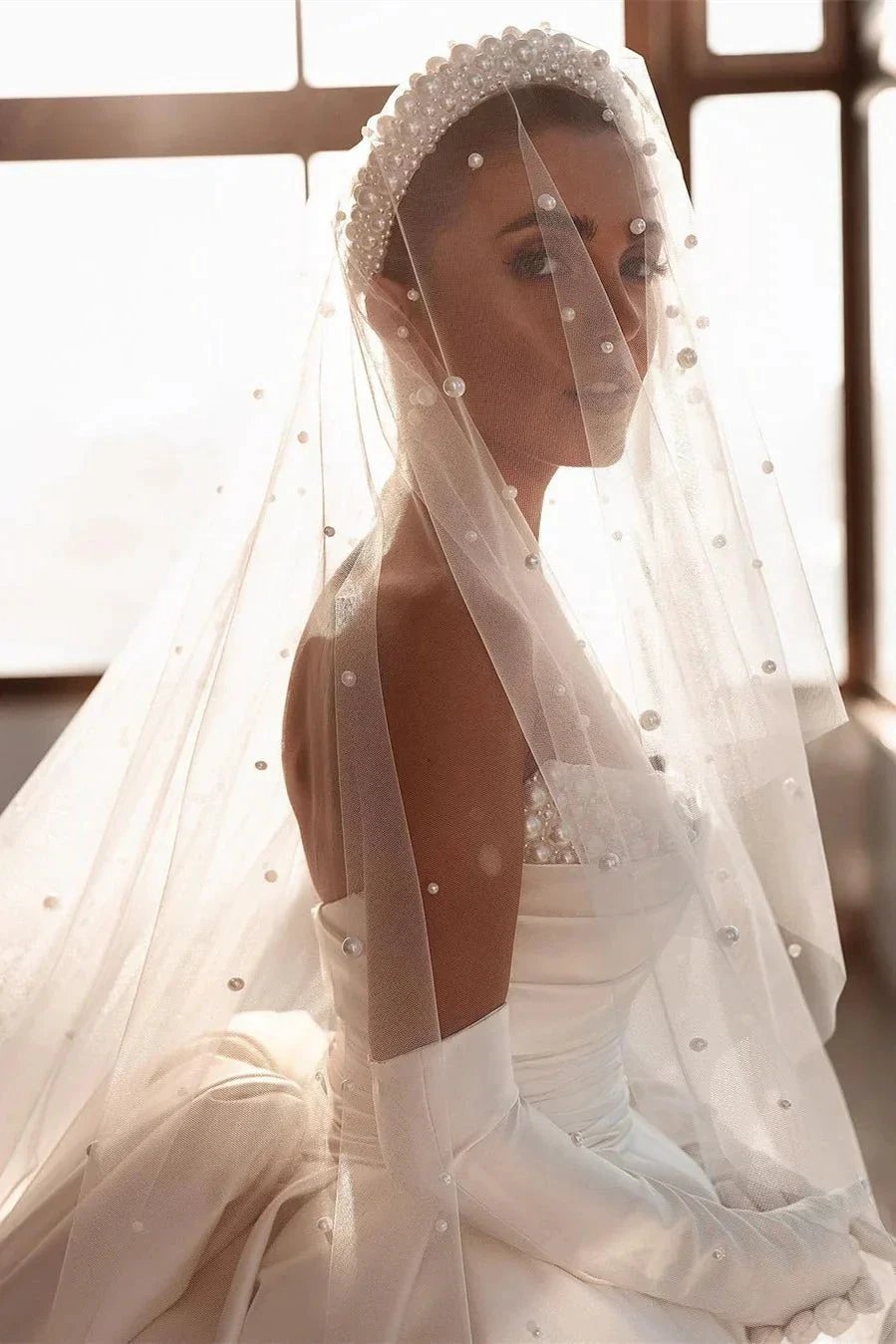 Glamorous White A-line Beading Satin Wedding Dress With Train (ZD16558)