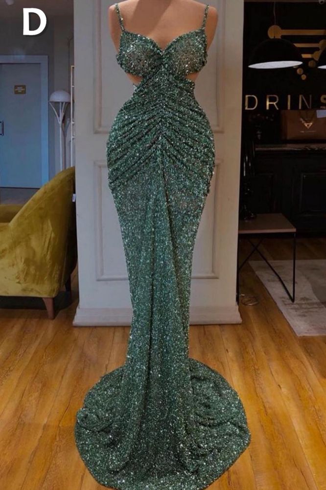 Glitter Off-the-Shoulder Slim Mermaid Prom Party GownsSleeveless Mermaid Evening Gowns