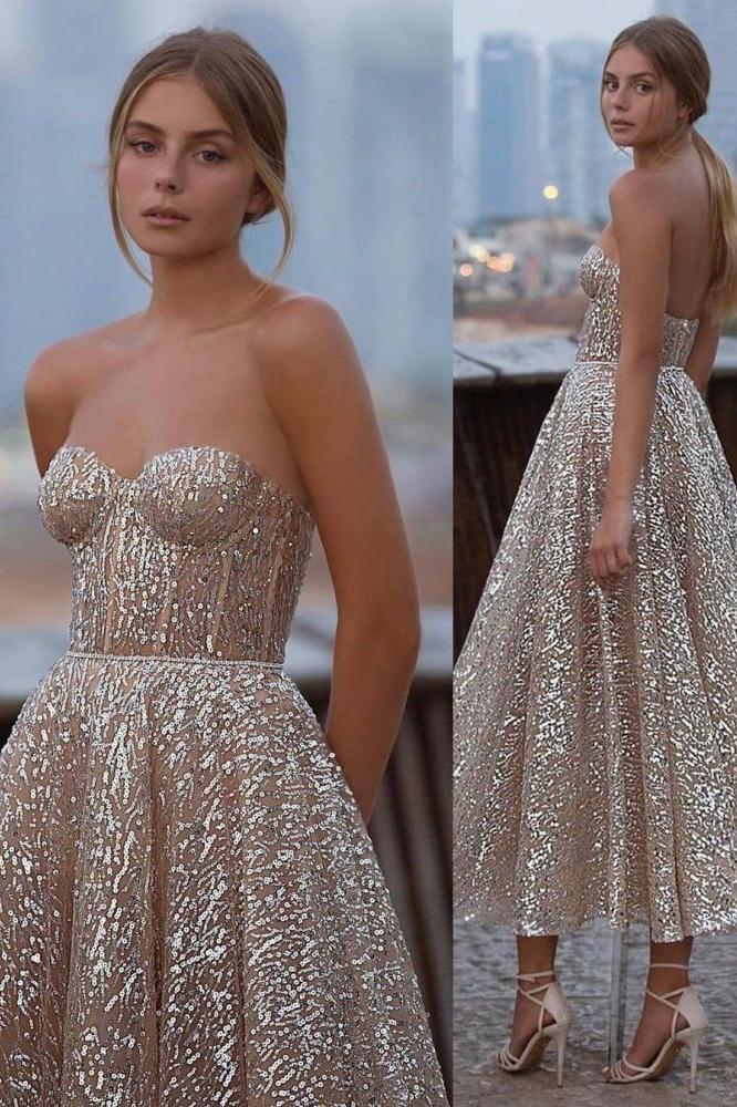 Glliter Seeveless Prom Evening Dress Backless Cocktail Party Dress