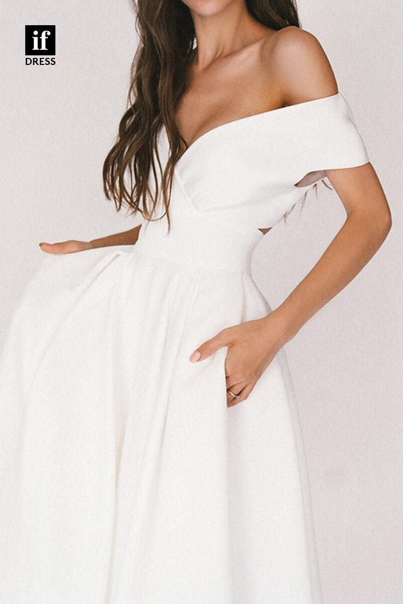 71101 - Classy V-Neck A-Line Ruched Satin Sheer Beach Wedding Dress