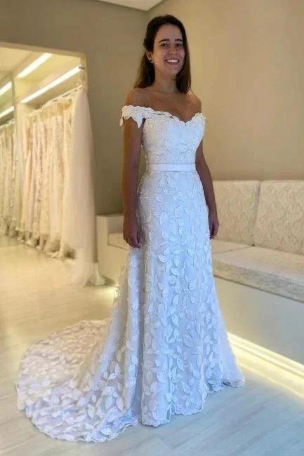 Gorgeous A-Line Lace Sweetheart Sleeveless White Wedding Dresses With Appliques Openback (ZD16631)