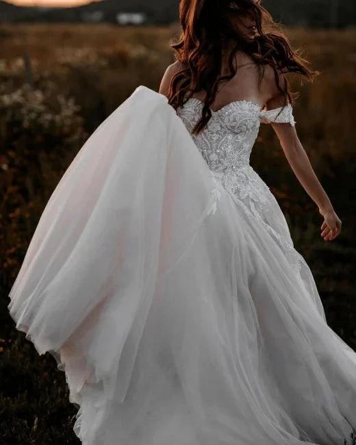 Gorgeous A-line Off-the-shoulder Wedding Dresses with Lace (ZD16589) - View 4 | VelvetHem