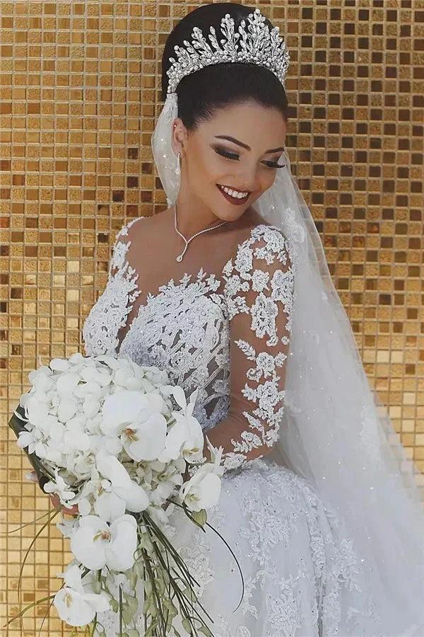 Gorgeous Beaded Lace Mermaid Wedding Dress leeves Sheer Tulle Appliques Bridal Wears (ZD16437)