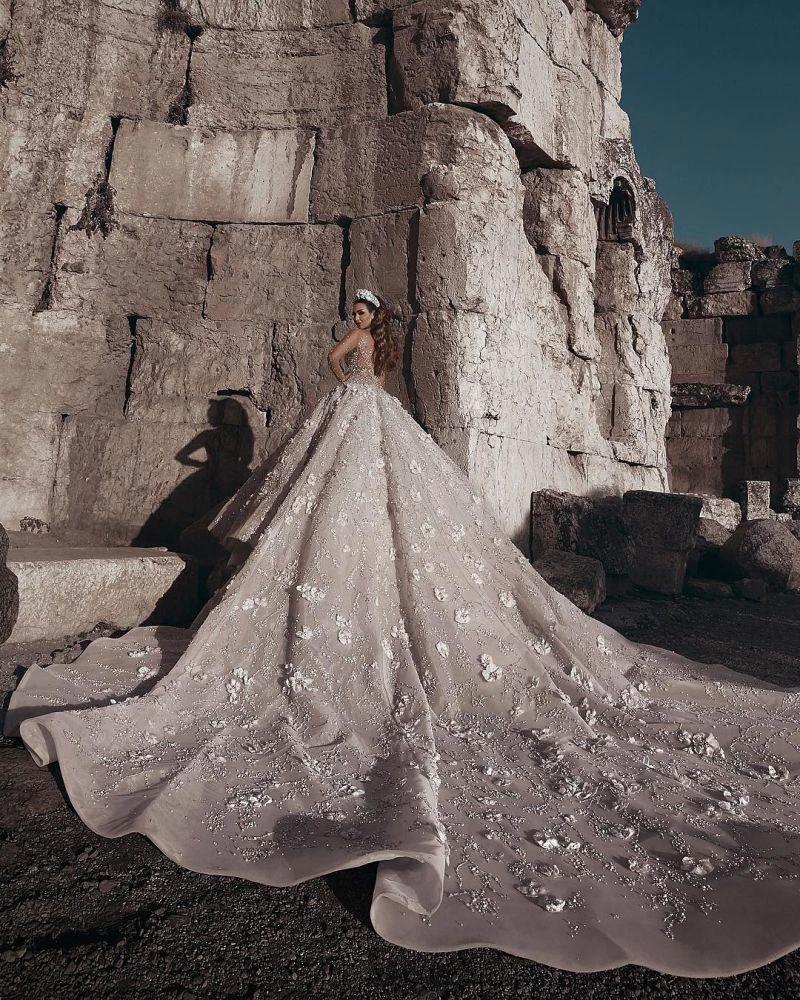 Gorgeous Beading Floral Bridal Wears Sheer Neck Long Sleeves Princess Wedding Dress (ZD16605) - View 4 | VelvetHem
