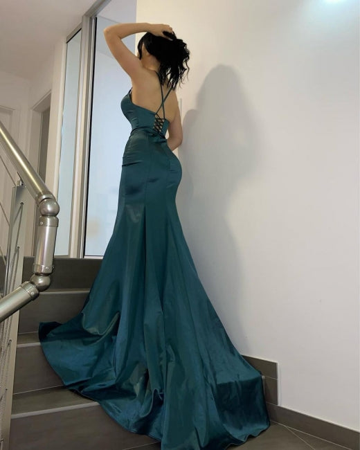 Gorgeous Dark Green V-Neck Prom Dresses Long Mermaid