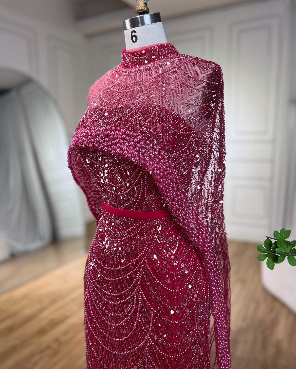 Gorgeous Fuchsia Mermaid Prom Dress Beadings Pearls With Cape