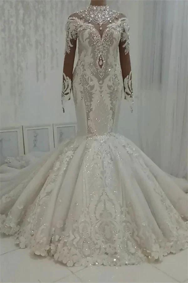 Gorgeous Glamorous Beaded High neck Mermaid Mermaid Wedding Dress (ZD13878)
