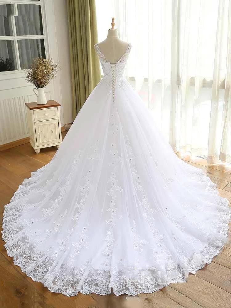 Gorgeous Lace Beaded Wedding Dress New Arrival V-Neck Straps Long Princess Wedding Party Bridal Dress (ZD16594)